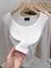 Naranja Calabaza Manga Larga Canalé Manga Corta Ropa Interior 2025 Otoño Nuevo Color Sólido Ropa Interior Elegante Camiseta Base Cuello U
