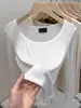 Camiseta de manga larga acanalada con cuello en U color rojo Ankela para mujer, top base elástico ajustado de color liso, versátil y de moda