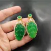 Artesano de Jade Antiguo Colgante de Hoja de Crisoprasa Incrustada en Plata 925 Colgante de Hoja de Jade Rama Dorada Ágata Verde Yang