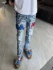 Jeans rasgados estilo americano para hombre, pantalones casuales holgados desgastados, pantalones largos casuales ajustados rectos de alta gama con stretch, modernos