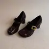 Versão em couro de vaca ~ Sapatos Mary Jane de salto alto para mulheres, salto bloco de 7 cm, estilo francês, sapatos de couro retrô de bico raso, populares entre as garotas que ficam em casa