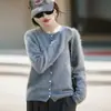 Cardigan de Tricô Gola Redonda Mistura de Lã Cashmere Outono/Inverno 2026 Manga Longa Feminino Cor Sólida Suéter de Lã Escovada