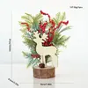 Mini árbol pequeño de Navidad para escritorio, decoración de Año Nuevo, árboles pequeños de frutos rojos con borde cruzado.