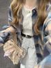 Camisa de franela a cuadros de manga larga cepillada para mujer, otoño, retro, camisa abrigo, diseño de estilo perezoso, top pequeño