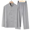 Traje Tang fino de primavera e outono, conjunto masculino de manga comprida, roupa estilo chinês para pais, para usar no verão, adequado para homens idosos, avôs, para aniversários e banquetes de casamento