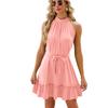 Vestido de mujer con cuello redondo y cordones de color liso, primavera y verano 2024, estación independiente de Amazon, comercio exterior transfronterizo europeo y americano
