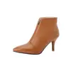 Botas Nude, estilo Europeu e Americano, bico fino, salto agulha, botas femininas da moda, botinhas de salto alto, tamanho grande 2301