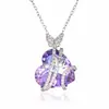 Collar Cruzado Europeo y Americano Corazón de Océano Mariposa para Mujer, Versátil de Alta Gama Cristal Gema Acero de Titanio Regalo del Día de San Valentín