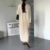 Vestido de punto chic vintage estilo coreano con solapa de contraste para mujer, falda larga suelta elegante con marco, estilo Chanel, plisado