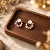 Aretes de Corona de Flor de Cerezo en Oro Rosa Incrustados con Diamantes de Color Rosa y Perlas, Mariposa Tridimensional, Estilo Delicado, Exquisitos Accesorios para Niñas