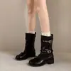 Botas Martin Personalizadas para Mujer con Lazo Nueva Temporada Otoño Hebilla de Cinturón de Cuero Tacón Grueso Botas de Cuero Modernas Botas de Motocicleta 2026 Caña Corta No