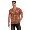 Camisa de manga corta navideña para hombre europea y americana 2026, camiseta muscular con estampado digital 3D, disfraz de fiesta novedoso con temática navideña
