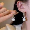 Pendientes de conejo con piedra de ojo de gato pequeños y sencillos con aguja de plata 925, modernos, ligeros, de lujo, de moda, de celebridades de Internet, del mismo estilo.