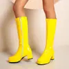 Nuevas Botas de Charol Cuadradas para Mujer, Botas Altas Estilo Martin, Botas de Montar, Zapatos Gruesos con Plataforma y Tacón Medio para Mujer, Tallas 30-48, Tallas Grandes, Exportación