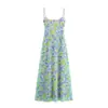 Vestido midi de tirantes de malla de seda estampada con decoración de lazo para mujer, estilo europeo y americano, comercio exterior de AliExpress, verano