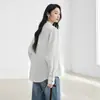 Camisa Listrada com Fita de Lyocell para Mulheres 2026 Primavera Novo Estilo Texturizada Elegante de Manga Longa