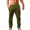 Pantalones de Lino para Hombre Bolsillo de Playa Cordón Cintura Elástica Planos Cómodos Transpirables Moda Diaria Hip Hop