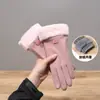 Luvas Femininas com Forro de Lã, Espessadas para Aquecimento, Compatíveis com Tela Sensível ao Toque, Adequadas para Dirigir, Ciclismo, Esqui, Luvas de Algodão para Outono e Inverno, Resistentes ao Frio, Amigáveis à Tela Sensível ao Toque