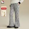 Pantalones Casuales Gruesos Cálidos con Forro Polar para Niñas, Estampado Completo de Dibujos Animados, Lazo, Estilo Nuevo 2025 para Niños Mayores
