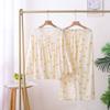 Pijama de algodão e seda feminino, terno de verão, calças de manga comprida, roupas finas e fofas de ar condicionado, algodão e seda, primavera e outono, roupas para casa, duas peças