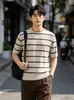 Camiseta de Punto Hueca a Rayas Bloque de Color, Camiseta de Manga Corta Transpirable con Cuello Redondo, Nuevo Estilo de Verano, Estilo Old Money, Top Casual de Lujo Ligero