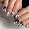 Pegatinas para Uñas Cuadradas de Longitud Media con Diseño de Flores Negras, Pegatinas de Uñas de Moda Europeas y Americanas, Removibles y Usables