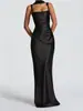 Vestido de Moda Femenina Europeo y Americano 2025 Sexy Ajustado Cruzado Nuevo Estilo Ceñidor de Cintura Espalda Descubierta Sin Mangas Sin Tirantes Color Sólido con Lazos