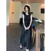 Conjunto Estilo Salado con Top Babydoll Corto de Mangas Cortas Volantes y Pantalones Casuales de Pierna Ancha de Cintura Alta para Mujer, Nuevo Conjunto de Moda de Verano
