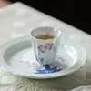 Taza de Té de Porcelana de Arita Pintada a Mano con Lirios del Valle de la Dinastía Tang y Song, Juego de Té Kung Fu, Taza de Degustación Cerámica para el Hogar, Taza de Té Individual con Forma de Melón
