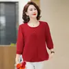 Blusa de Renda Chiffon para Mulheres de Meia-Idade e Idosas, Estilo Fino, Mangas Três Quartos, Caimento Solto, Fashionável e Elegante