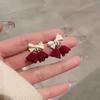 Pendientes Largos de Terciopelo Rojo de Año Nuevo para Mujer 2025 Populares de Temperamento Más Fáciles de Combinar Pendientes Compromiso Boda Accesorios de Año Nuevo
