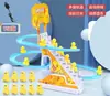Sacude el sonido del mismo patito amarillo subiendo escaleras juguete de tobogán de patito para niños pista de música interactiva educativa eléctrica