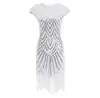 Vestido de Noite Gatsby Anos 1920 P-4GG Sem Mangas Lantejoulas Franjas Vestido Traje para Baile de Banquete Festa Performance