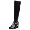 Novas Botas de Outono e Inverno para Mulheres, Cano Alto, Salto Médio, Salto Grosso, Tamanho Grande, Botas Modernas, Botas de Equitação, Antiderrapantes