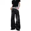 2026 Jeans de Sarja Original Moda Retrô Americano High Street Estampa Cavalo Vermelho Calças Longas Largas Soltas Tendência Masculina