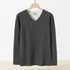 Ropa interior térmica de lana de oveja de peso pesado y seda de morera para hombre, conjunto de camiseta de manga larga con cuello en V sin costuras, forro polar de doble cara, ropa de otoño y pantalones