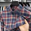 Camisa Tommy Auténtica para Hombre de Manga Larga con Solapa Top de Cuadros Cepillados Primavera Otoño Invierno Algodón Puro Ropa de Hombre