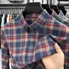 Camisa de Algodón Puro Cepillado a Cuadros de Manga Larga Estilo Nuevo para Hombre Primavera y Otoño Holgada Talla Grande Moda Casual Camisa Tops