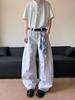Comércio Exterior Transfronteiriço Venda Quente Design Retro Americano de Cimitarra Jeans Branco Sujo para Homens e Mulheres Marca Tendência Calças Largas Soltas Tendência