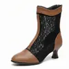Botas Respiráveis de Malha Costurada em Novo Estilo, Botas Curtas, Botas de Cano Curto, Botas com Salto Alto Bloco, Tamanhos Grandes 32-50, Botas Amazon