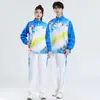 Conjunto de agasalho de performance com gola alta para homens e mulheres, roupa esportiva para competição de ginástica em equipe, respirável, à prova d'água, de manga comprida, jaqueta de camada dupla