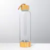 Columna de Cristal Donghai Columna de Energía Taza Prisma Hexagonal de Cristal Tapa de Bambú Taza de Té de Vidrio Taza de Agua Deportiva con Correa Botella de Agua