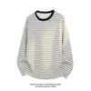 2026 HT26544 Longitud Extendida Blanco Talla Grande Cuello Redondo Rayas Manga Larga Camiseta M-5X HT26891-Especial P16