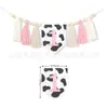 Banner de Cadeira Alta para 1º Aniversário com Tema de Meia Vaca, Uma Coroa, Chapéu Pontudo de Meio Ano, Chapéu de Festa de 1 Ano