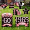Novo cartão de aniversário feliz em ouro rosa transfronteiriço para jardim, placa para gramado externo de 60 anos, adereços para festa no quintal