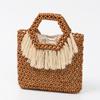Bolsa de Mão Grande com Franjas, Bolsa Artesanal Tecida à Mão, Bolsa de Contas para Férias na Praia Feminina, Bolsa de Contas de Madeira Estilo Étnico