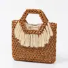 Bolsas de Cuentas de Madera Transfronterizas Europeas y Americanas, Bolsas Tejidas Hechas a Mano Personalizadas, Bolsas con Cuentas y Borlas, Bolsos de Madera con Cuentas Casuales para Viaje