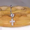 Tendencia transfronteriza colgante cruzado clavo de ombligo sexy cobre incrustado piedra joyería de piercing de ombligo para mujer