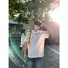 Camiseta Masculina de Algodão Puro com Design de Manga Curta 2025 Novo Verão High Street Americana Manga Meia Manga Solta Casual Moderna