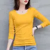 Venta al por mayor de fábrica otoño e invierno para mujer, camiseta de manga larga lisa, ajustada, cálida, interior, cuello redondo/cuello alto, top base